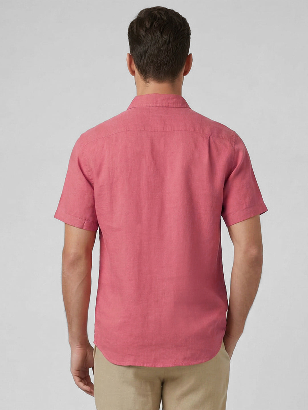 Men's Red 100% Linen Regular Fit Shirt