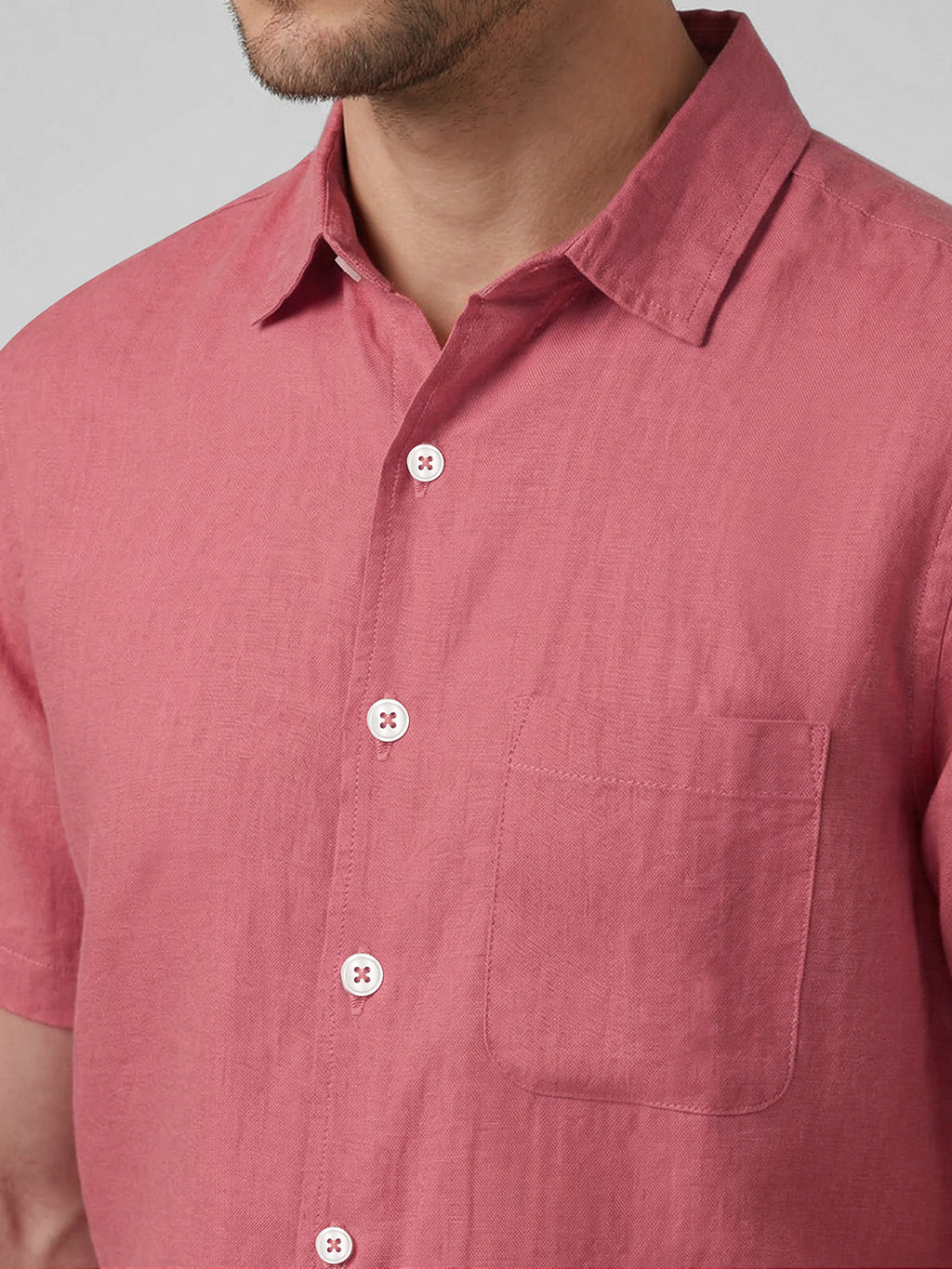 Men's Red 100% Linen Regular Fit Shirt
