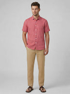 Men's Red 100% Linen Regular Fit Shirt