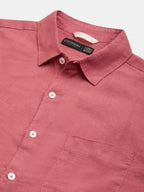 Men's Red 100% Linen Regular Fit Shirt