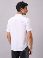Men's White A Cotton Linen Regular Fit Shirt