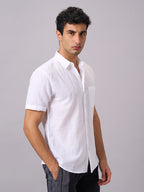 Men's White A Cotton Linen Regular Fit Shirt