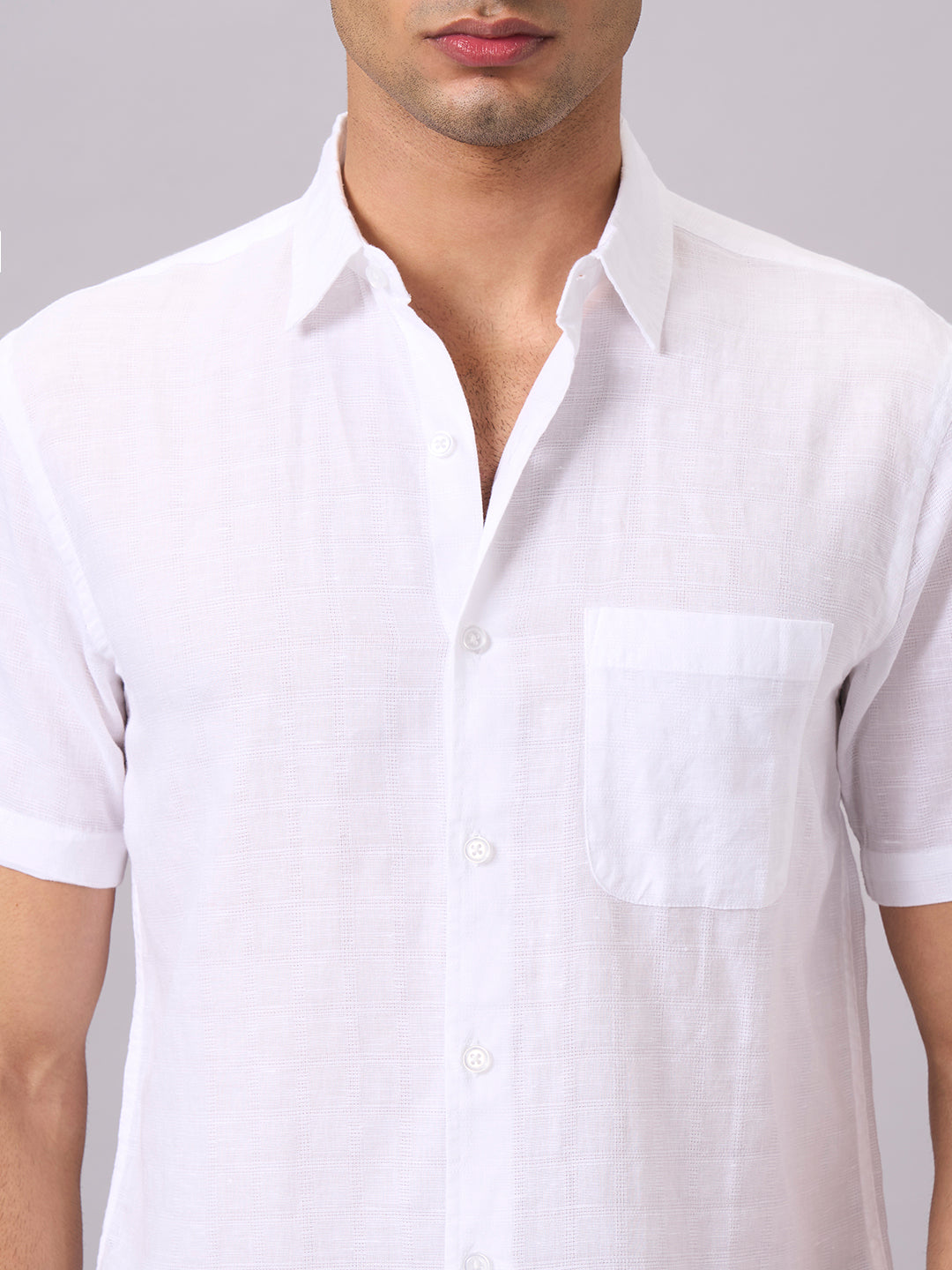 Men's White A Cotton Linen Regular Fit Shirt