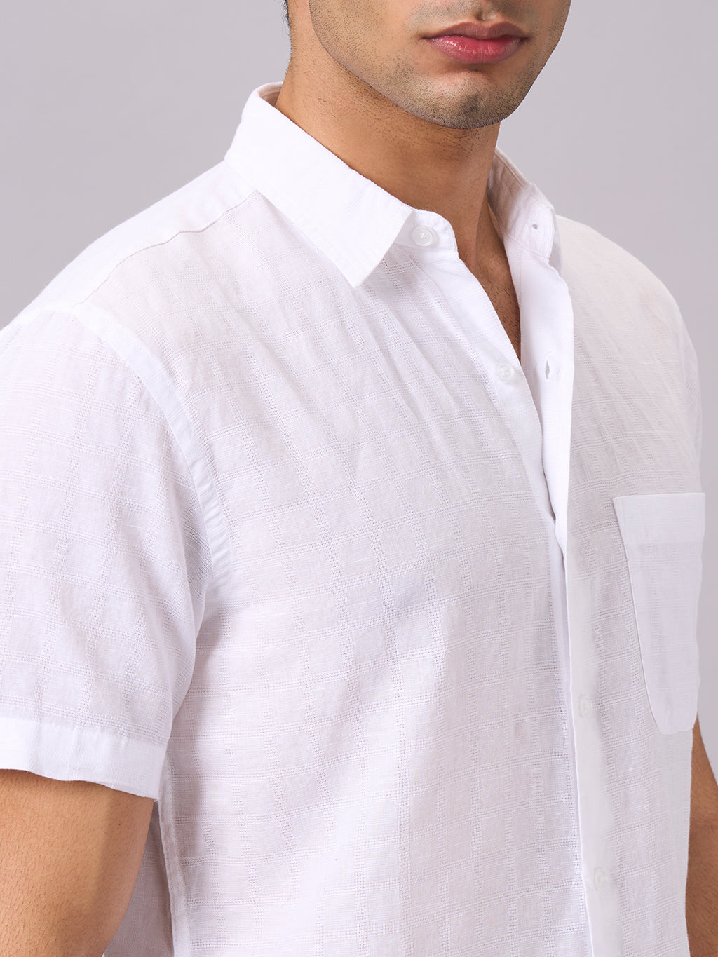 Men's White A Cotton Linen Regular Fit Shirt