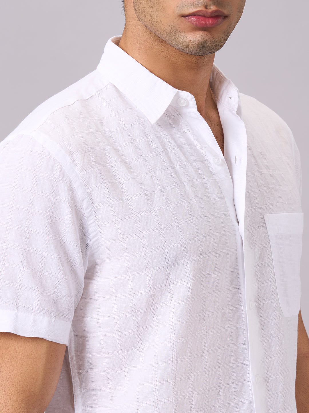 Men's White A Cotton Linen Regular Fit Shirt