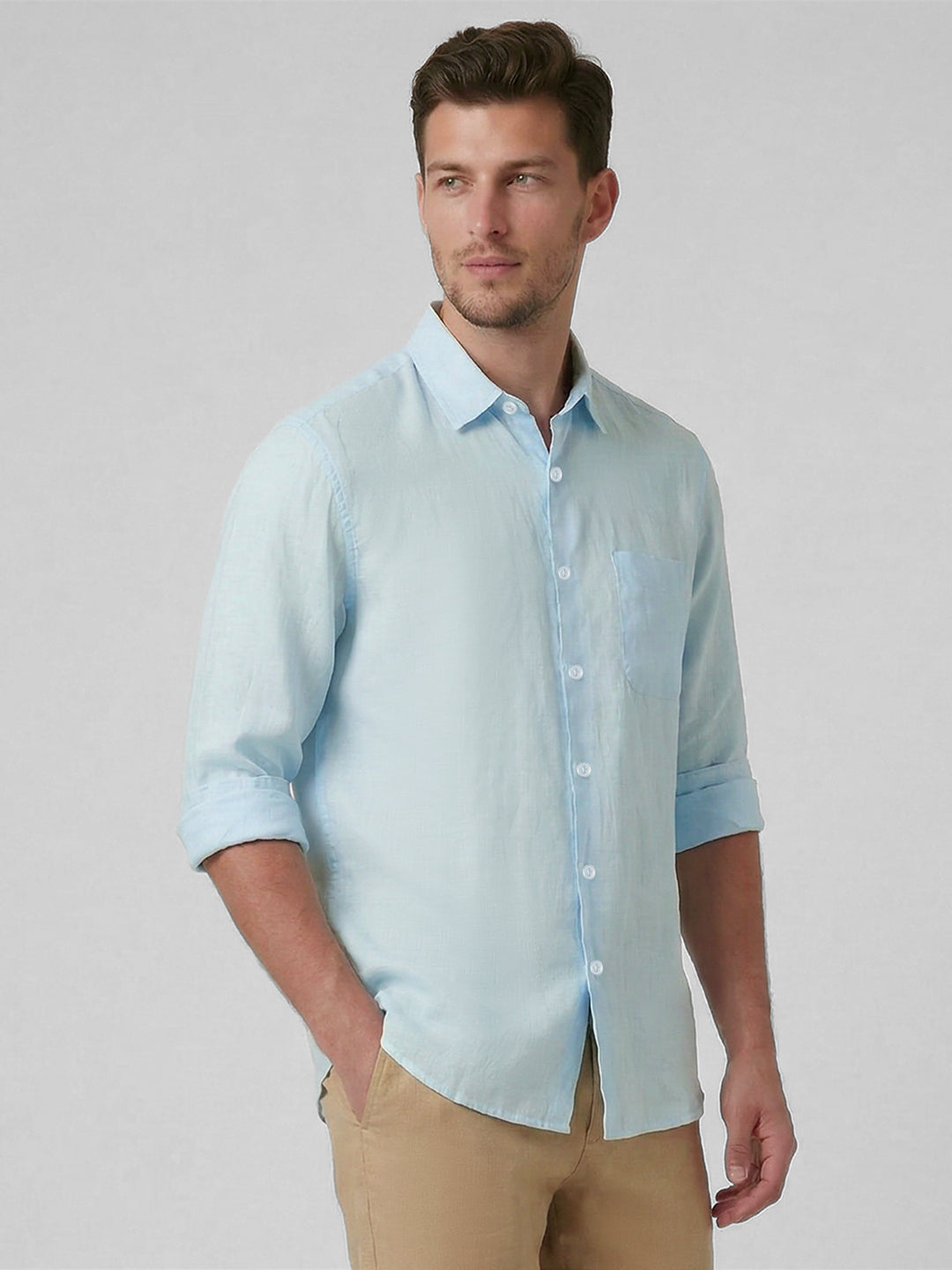 Men's Blue 100% Linen Regular Fit Shirt