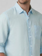 Men's Blue 100% Linen Regular Fit Shirt