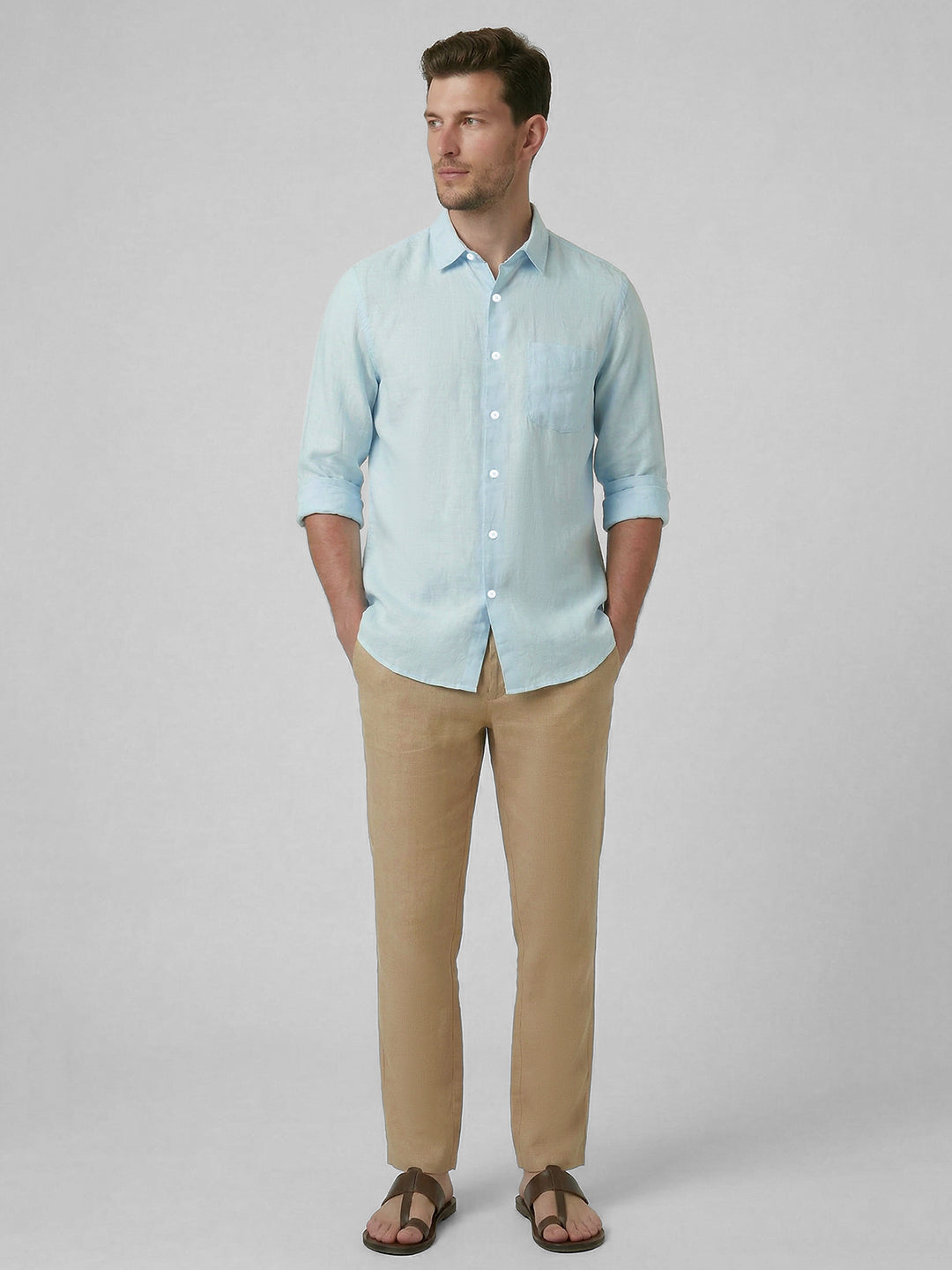 Men's Blue 100% Linen Regular Fit Shirt