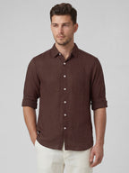 Men's Brown 100% Linen Regular Fit Shirt