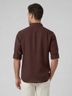 Men's Brown 100% Linen Regular Fit Shirt