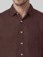 Men's Brown 100% Linen Regular Fit Shirt