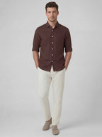 Men's Brown 100% Linen Regular Fit Shirt