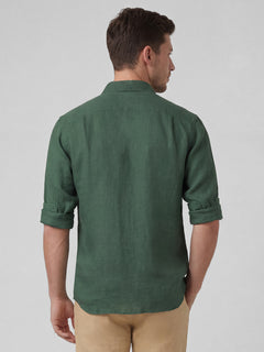 Men's 100% Linen Full Sleeves Regular Fit Shirt Green
