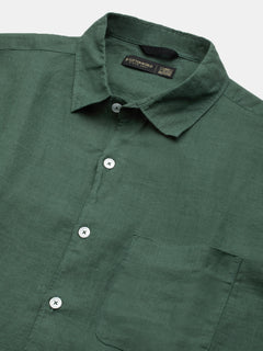 Men's 100% Linen Full Sleeves Regular Fit Shirt Green
