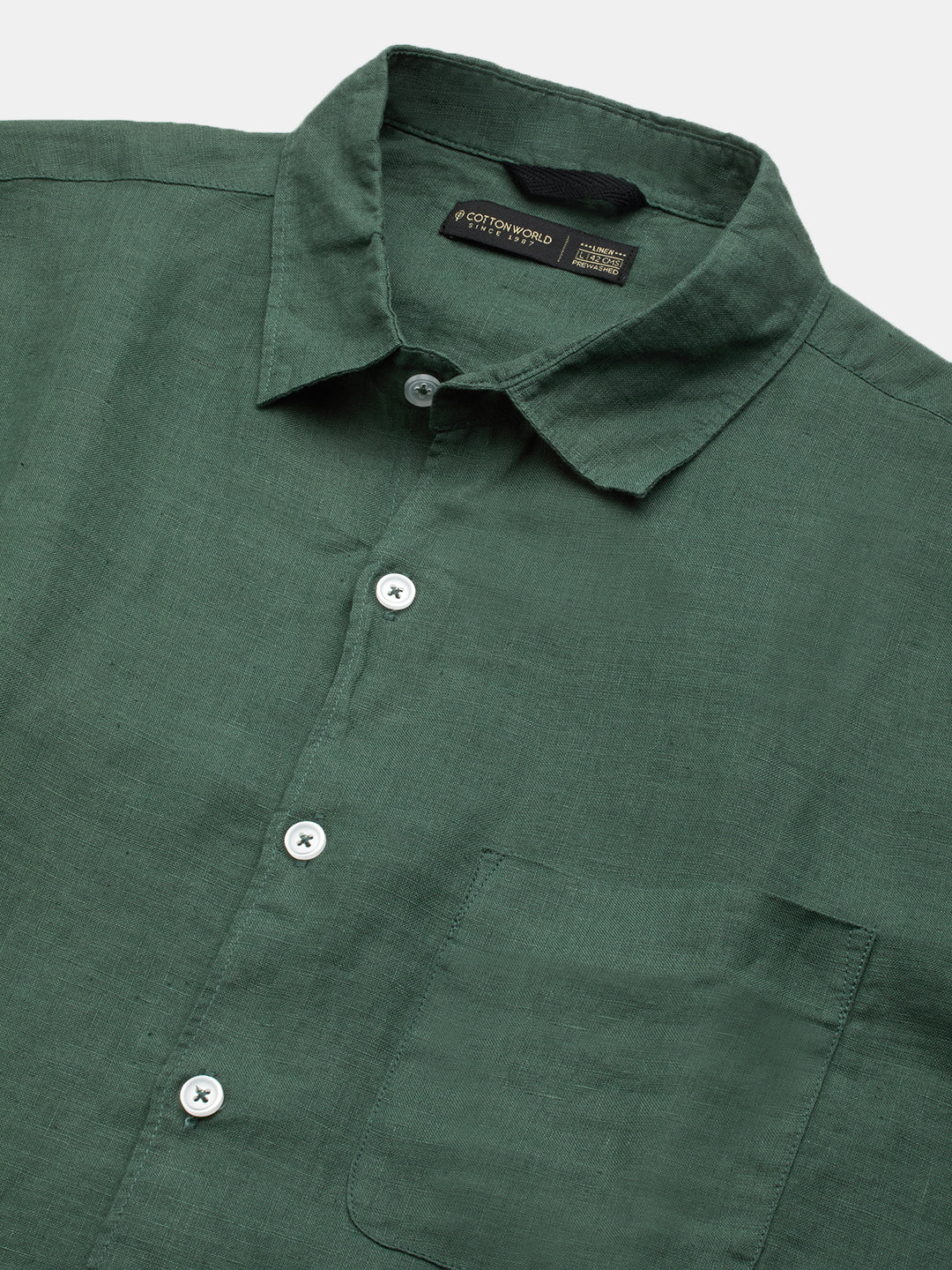 Men's Green 100% Linen Regular Fit Shirt