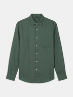 Men's Green 100% Linen Regular Fit Shirt