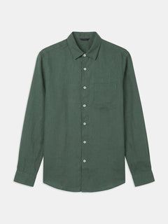 Men's 100% Linen Full Sleeves Regular Fit Shirt Green