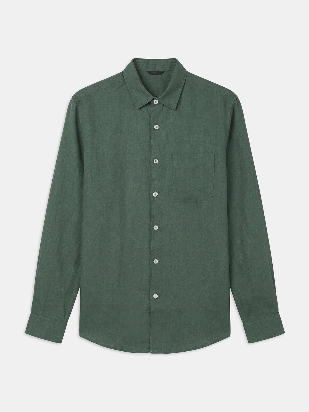 Men's Green 100% Linen Regular Fit Shirt