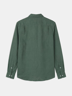 Men's 100% Linen Full Sleeves Regular Fit Shirt Green