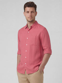 Men’s Linen Regular Fit Full Sleeve Shirt Red