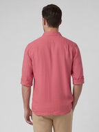 Men's Red 100% Linen Regular Fit Shirt