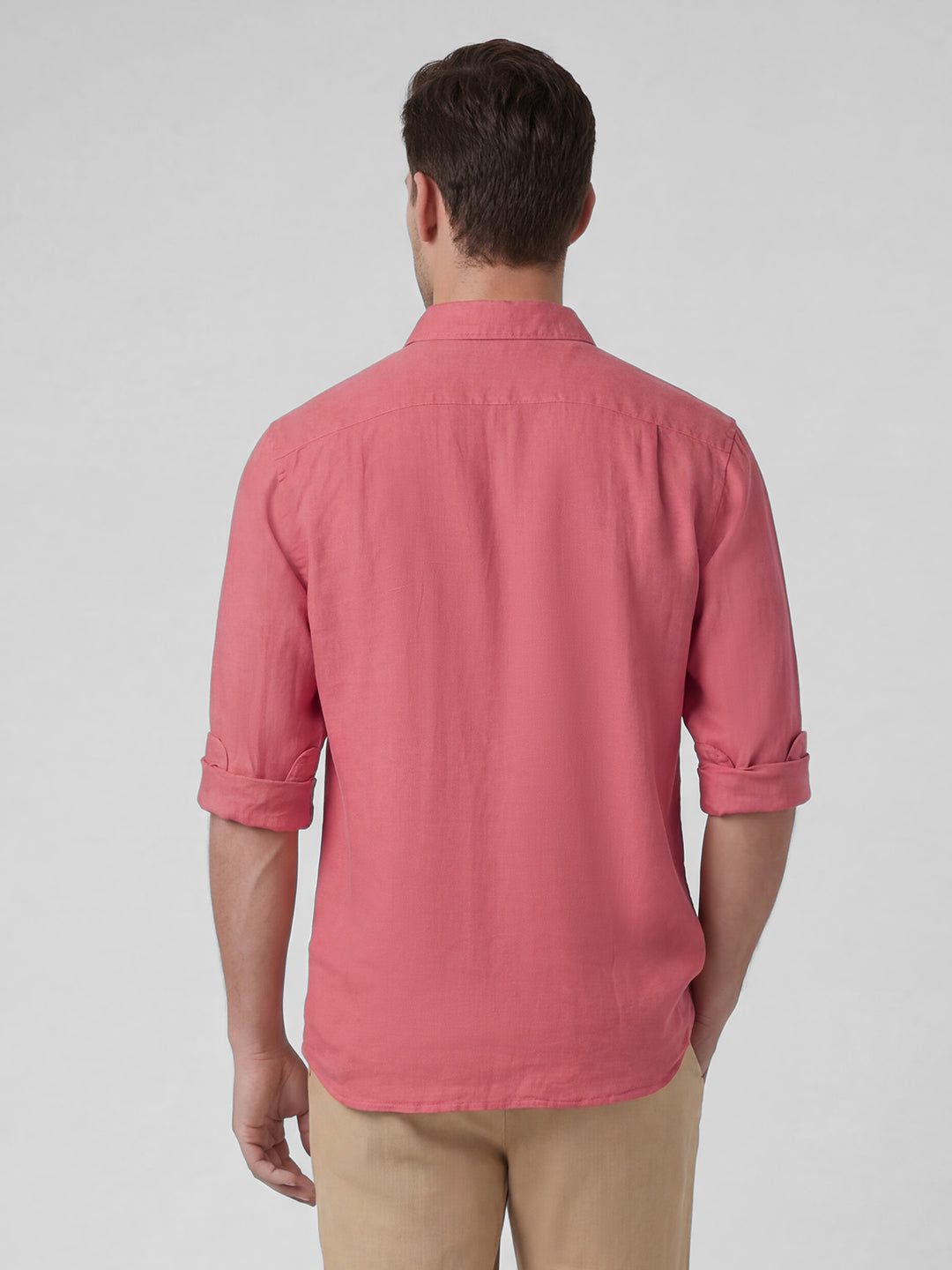 Men's Red 100% Linen Regular Fit Shirt