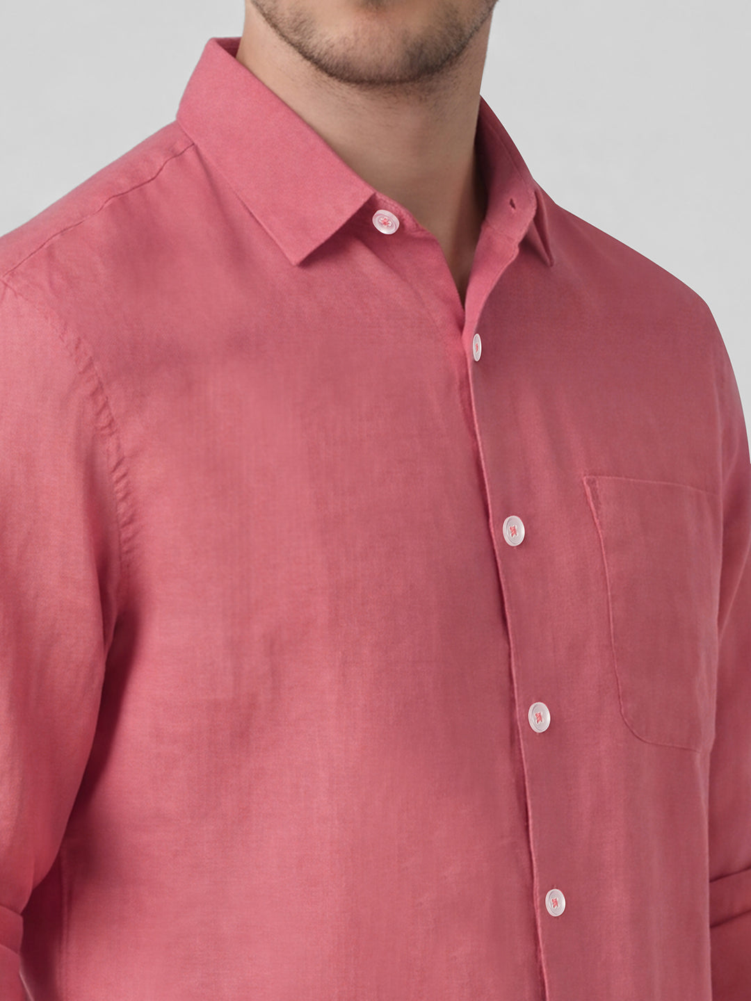 Men's Red 100% Linen Regular Fit Shirt