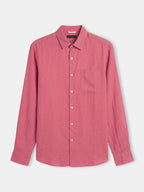 Men's Red 100% Linen Regular Fit Shirt