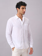 Men's White B Cotton Linen Regular Fit Shirt