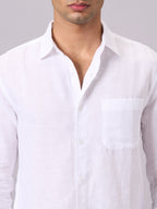 Men's White B Cotton Linen Regular Fit Shirt