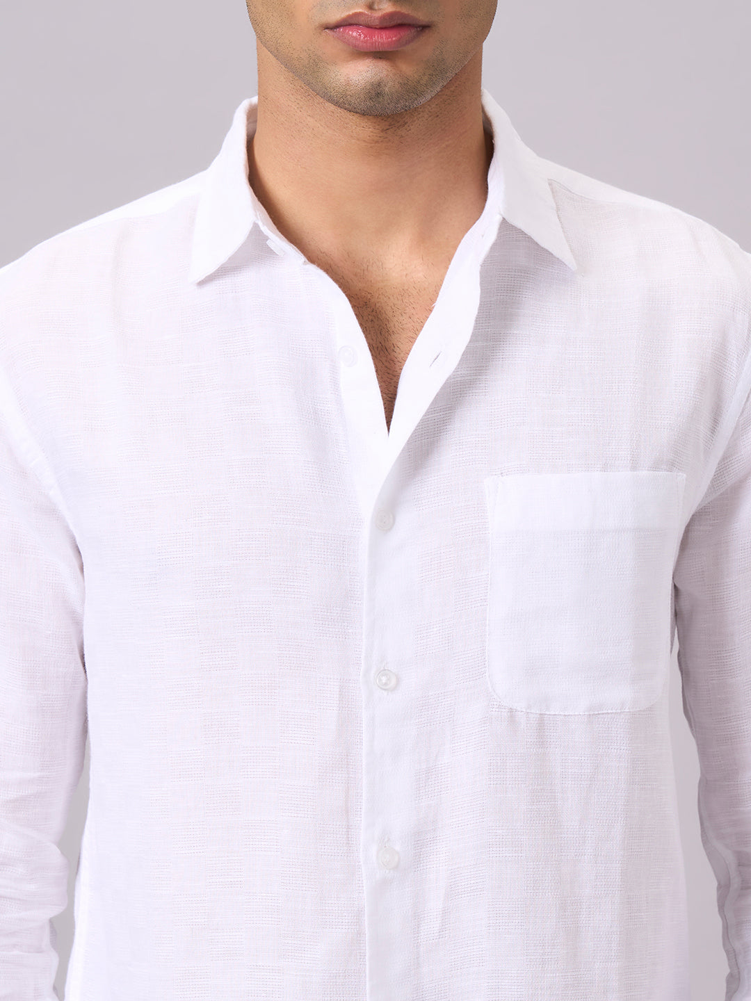 Men's White B Cotton Linen Regular Fit Shirt