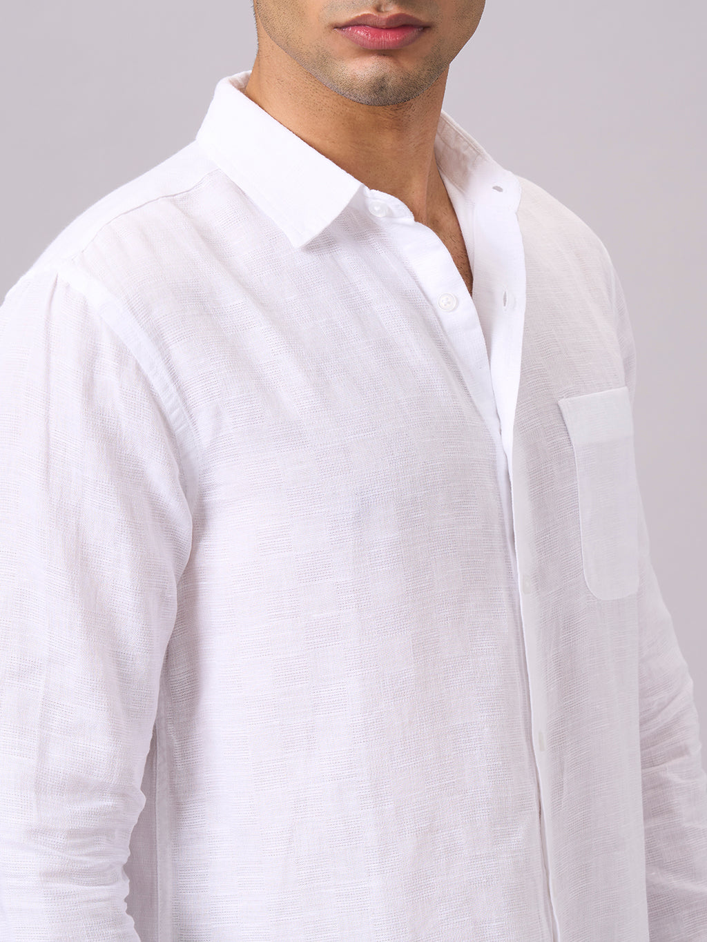 Men's White B Cotton Linen Regular Fit Shirt