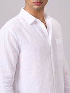 Men's White B Cotton Linen Regular Fit Shirt
