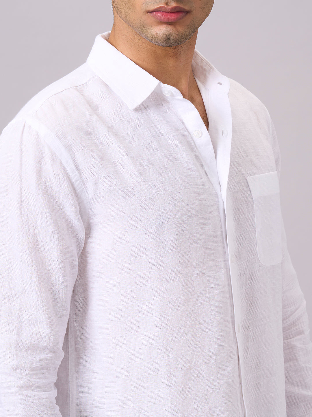 Men's White B Cotton Linen Regular Fit Shirt