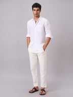 Men's White B Cotton Linen Regular Fit Shirt