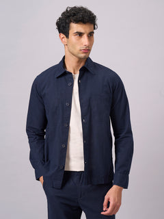 Men's Cotton Linen Regular Fit Jacket Navy