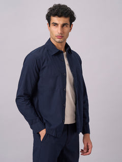 Men's Cotton Linen Regular Fit Jacket Navy