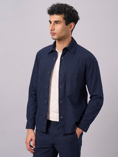 Men's Cotton Linen Regular Fit Jacket Navy