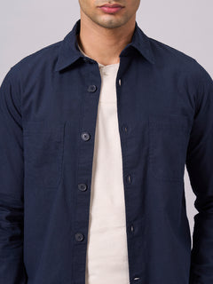 Men's Cotton Linen Regular Fit Jacket Navy