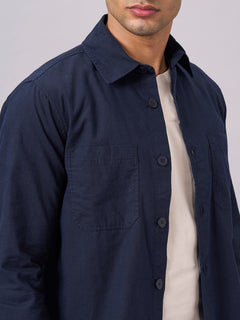 Men's Cotton Linen Regular Fit Jacket Navy