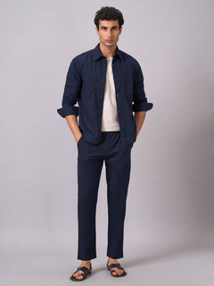 Men's Cotton Linen Regular Fit Jacket Navy