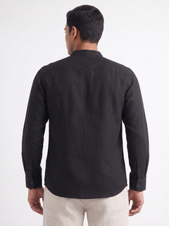 Men's Cotton Linen Regular Fit Shirt Black