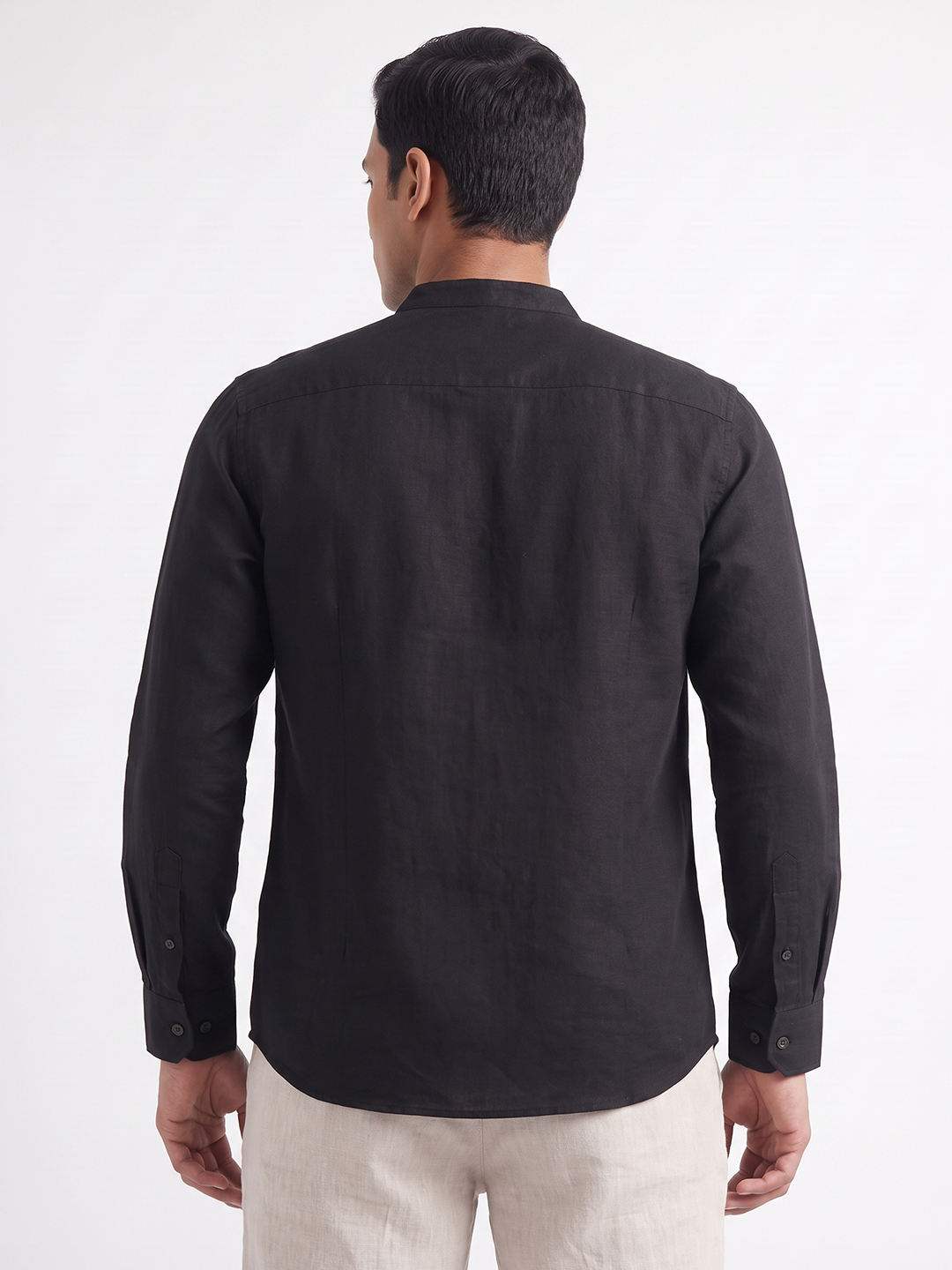 Men's Cotton Linen Regular Fit Shirt Black