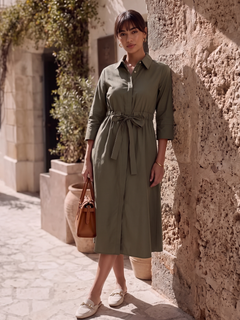 Women's Olive Cotton Lycra Regular Fit Dress
