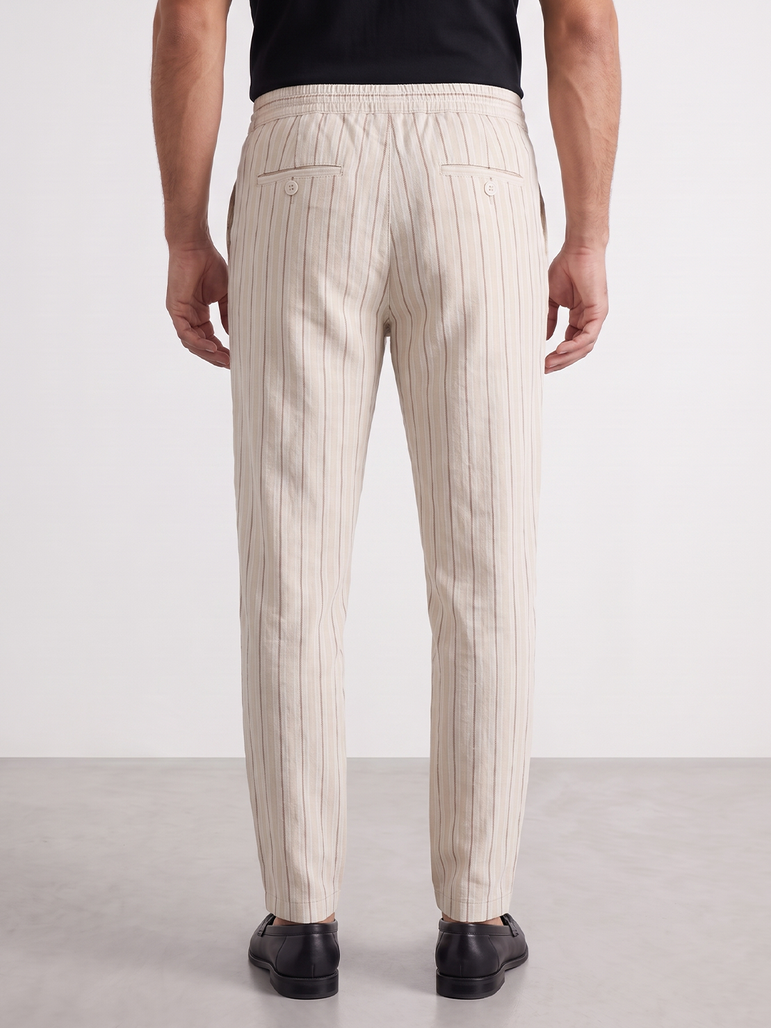 Men's Beige 100% Cotton Regular Fit Pant