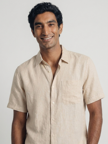 Men's Natural 100% Linen Regular Fit Shirt