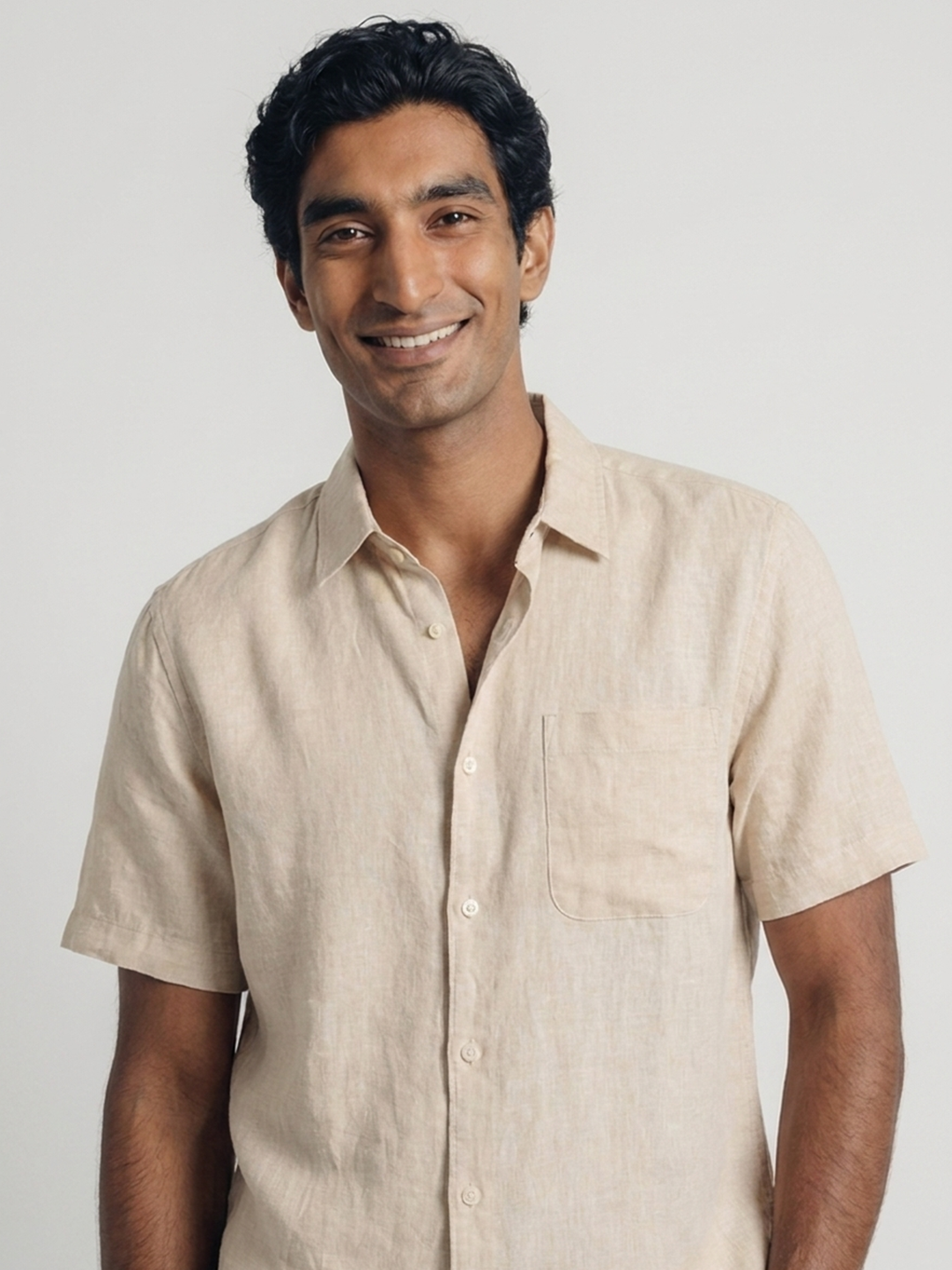 Men's Natural 100% Linen Regular Fit Shirt