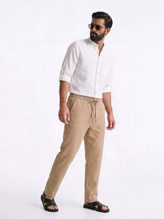 Men's White Linen Cotton Regular Fit Shirt