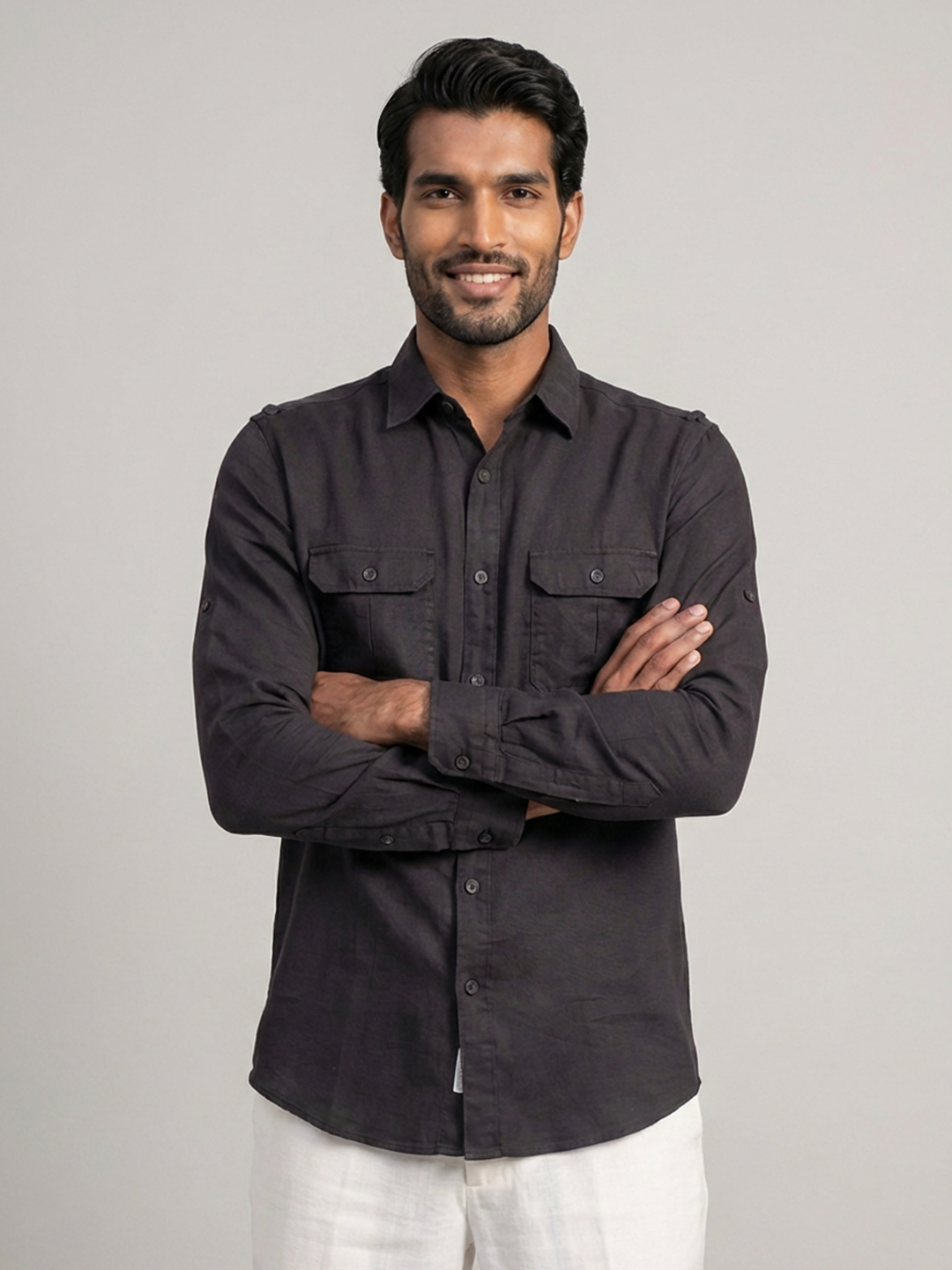 Men's Black Linen Cotton Regular Fit Shirt