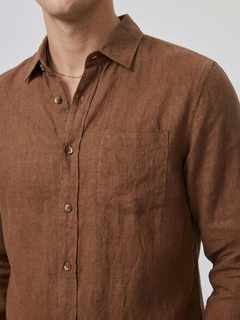 Men's Brown 100% Linen Regular Fit Shirt